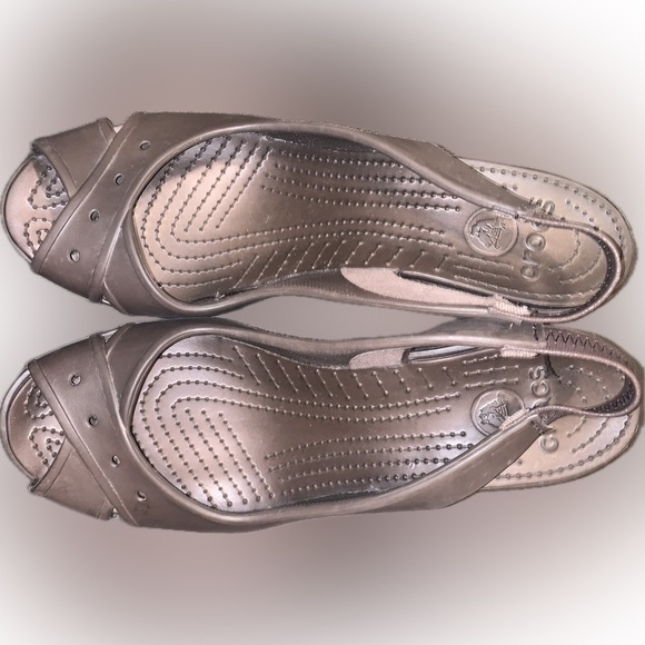 Crocs Farrah Chocolate Brown Slingback Foam Wedge Peep Toe Sandals Heels 10 W - Picture 4 of 8